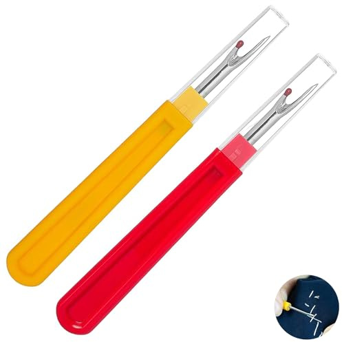 2 Pcs Seam Rippers for Sewing, Large Stitch Unpicker Tool, Plastic Plus Metal Unpicker Sewing Tool, for Hemlines Sewing Gifts for Women, Needlework DIY Craft（Yellow and Red）