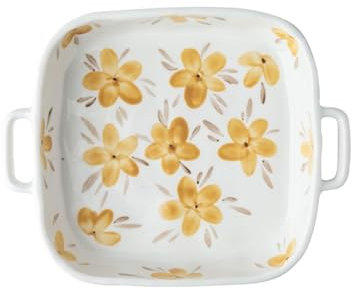 Pirofile da Forno Teglie da Forno Pirofila quadrata in ceramica con fiori dipinti a mano Pirofila antiscottatura a doppio orecchio Utilizzabile nel microonde ideali anche per lasagne