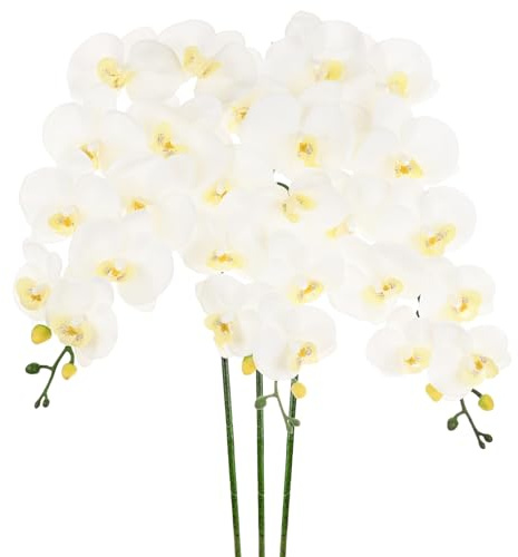 M METERXITY 3-Pack Fiori Di Orchidea Artificiali 9 Grandi Petali 37 Pollici Faux Phalaenopsis Bouquet Di Seta Effetto Reale Bianchi Fiori Finti Per Casa/Natale/Feste/Giardino Ufficio