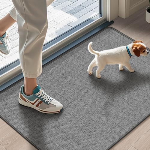 LEKEEPGO Ultra Thin Indoor Door Mat 17x29, Low-Profile Door Mat Indoor Entrance, Non Slip Rubber Backing Inside Doormat Washable Welcome Front Entryway Dirt Trapper Entry Mat, Grey