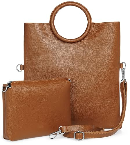 Caspar 2 in 1 Leder Set Umhängetasche mittelgroße Damen Handtasche Crossbody Bag mit herausnehmbarer Innentasche - CLASSIC LINE - Modell No.836 - Made in Italy