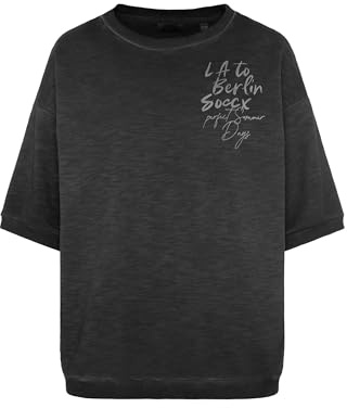 SOCCX Damen Kurzarm-Sweatshirt mit Label Print Black, XL
