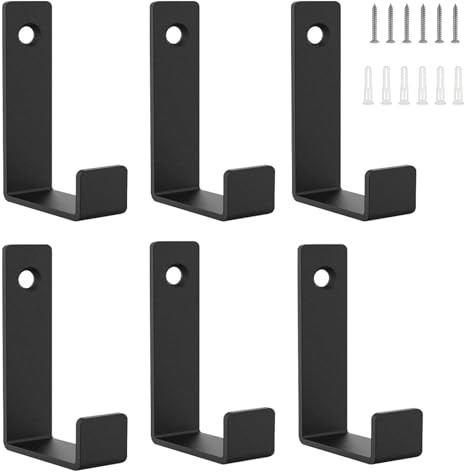 PHMING 6 Stück Wandhaken Schwarz, J Form Garderobenhaken Schwarz, Wandhaken zum Schrauben, Haken Wandpaneele aus Edelstahl, mit Schrauben, zum Aufhängen von Kleidung, Taschen und Hüten Verwendet