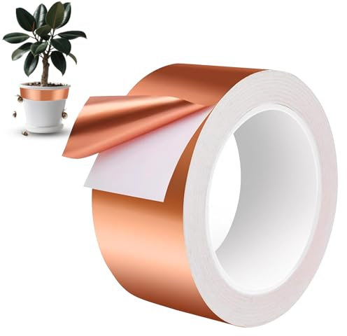 Zyluniy Nastro in Rame 50MM*20M, Nastro Autoadesivo in Rame Difesa per lumache, Nastro Rame Conduttivo per Schermatura EMI EMC IEM, Riparazioni Elettriche, Orto per Proteggere Le Piante