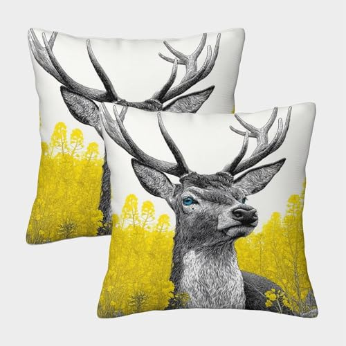 kaiyun 2 Pack Beautiful Deer Pillow Case 45x45cm 3D Printing Yellow Rapeseed Field Cushion Cover,home Decoration Sofa Cushion