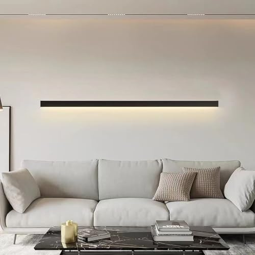TZSMUM LED Wandlampe Innen Wandleuchte Moderne Design Wandbeleuchtung Rechteckig Wandleuchten Lange Lichtleiste Aluminium Acryl für Wohnzimmer Schlafzimmer Treppen (Schwarze-Warmes Licht,100cm)