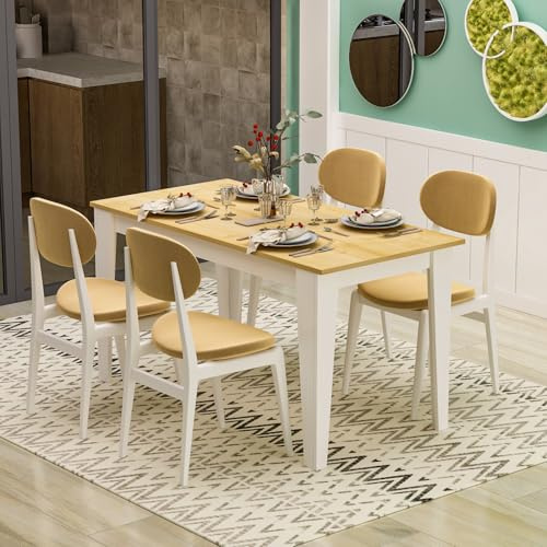 Homidea SHIMAL Esstisch für 4 Personen – Moderner Küchentisch mit Stabiler Tischplatte – 120 x 72 x 73,8 cm – Esszimmertisch für Küche & Wohnzimmer (Weiß – Eiche)