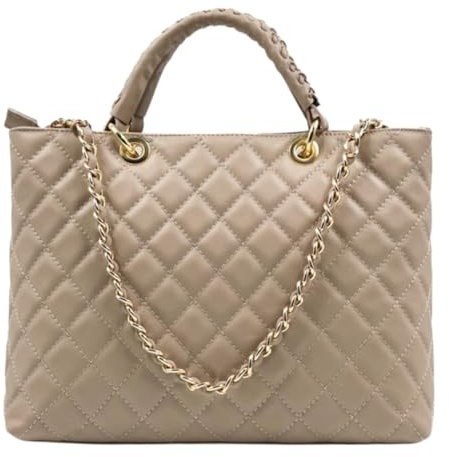 Modarno Tasche mit geflochtenem Griff aus echtem Leder gesteppt von Hand und Schulter 33 x 14 x 24 cm