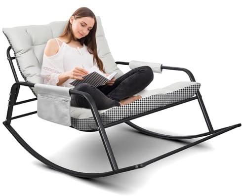 DnKelar Mecedora para interior y exterior, ergonómica, para salón, silla de relax con acolchado, soporta hasta 300 kg, para jardín, dormitorio, salón, esquina, porche (beige)
