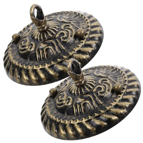 jojofuny 2pcs Vintage Ceiling Light Plate Metal Mounting Bracket with Embossed Pattern Round Ceiling Lamp Canopy Cover for Pendant Lights and Chandeliers Fit Easy Replacement