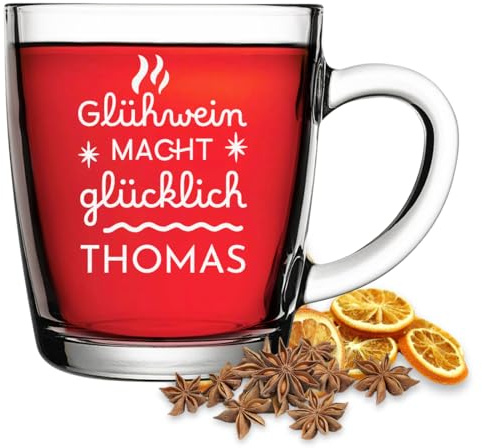 polar-effekt Glühwein Glas 340 ml mit Gravur für Weihnachten - Glühweinbecher mit Henkel - Geschenk für Männer & Frauen - für Heißgetränke wie Punsch