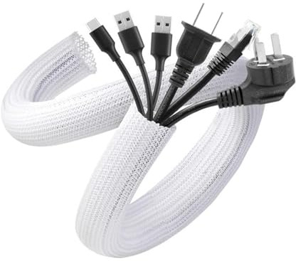 LYhsmg White Cable Tidy Sleeve(1/2-19.7inch),Cord Protector Wire Loom Tubing Cable Sleeve for Usb Cable Power Cord Audio Video Cable,Braided Cable Sleeve – Protect Pet from Chewing Cords