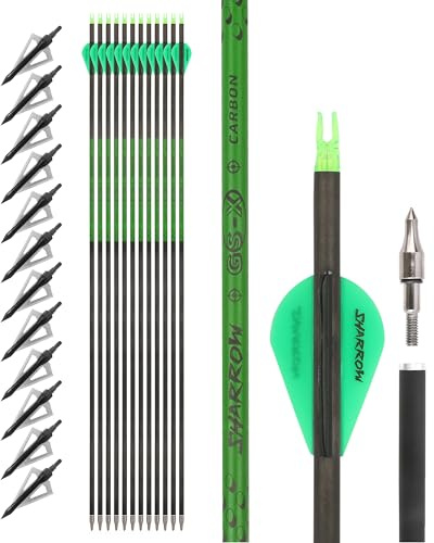 surwolf 32,5 bågskyttepil i ren kolfiber,jaktpilar,spina 300/400/500/600/700/800 med avtagbara spetsar,målpilar för compoundbåge,recurvebåge och långbåge,12 st. (grön+spets, 400)