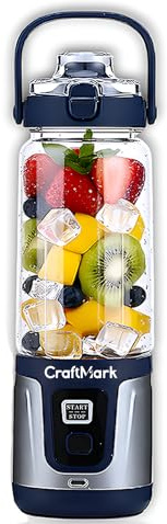 CraftMark Portable Blender 750ml - Personal Mini Blender with Dual Blades, USB-C & Leakproof Bottle - Smoothie Blender & Maker for Protein Shakes, Ice Crushing, Frozen Fruit - Gym, Travel, Office