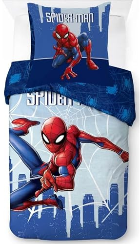Parure de lit Spiderman 140x200 - Housse de Couette Spiderman 100% Coton + 1 Housse d'oreiller 63 x 63 cm (G)