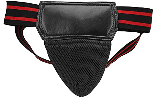 Box-Tiefschutz, PU-Leder, atmungsaktiv, Suspensorium, hochfester, elastischer Schrittschutz aus Kunststoff für Kickboxen, Muay Thai, MMA (Black)