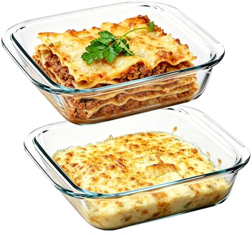 WPPQWP Fuente pequeña de cristal, transparente, mini cazuela para freidora de aire caliente, horno, microondas, 19,5 x 16,8 x 4,7 cm (0,8 L x 2)