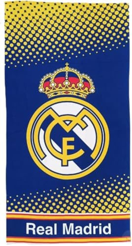 Real Madrid Toalla Playa Oficial 70x140 cm – 100% Microfibra, Secado Rápido, Ligera y Compacta – Toalla Piscina, Viaje y Deporte – Diseño Original Club Fútbol (Logo Club)