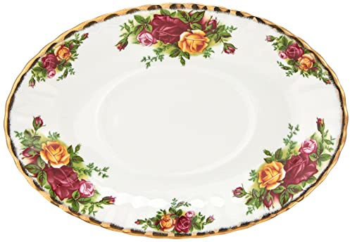 Royal Albert Old Country Roses IOLCOR00111 21.5cm Sauce Boat Stand, White, Fine Bone China