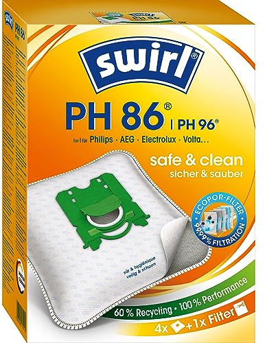 Swirl PH 86 / PH 96 EcoPor Staubsaugerbeutel für AEG, Dirt Devil, Electrolux, Philips, 4 Beutel