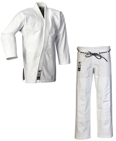 Ju-Sports Ju-Jutsu Anzug Pearl Pure Weiß A3 I Edler Jujutsu Anzug für Erwachsene I Klassisch schmaler BJJ Gi Herren I Doppelt verstärkter Brust- & Schulterbereich I 100% Baumwolle