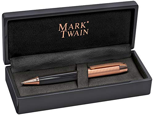Mark Twain Metall Drehkugelschreiber im Kupfer-Design mit blauschreibender Grossraummine und Korpus in Hochglanz Lackoptik verpackt in Geschenkbox in Klavierlack von notrash2003
