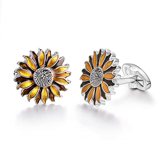 Yoursfs Sunflower Cufflinks for Men Yellow Orange Sun Floral Cuff Links Daisy Cufflinks Stainless Steel Wedding Jewerly Giving