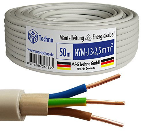 M&G Techno 50m NYM-J 3x2,5 mm² Mantelleitung Elektro Strom Kabel Kupfer eindrähtig Made in Germany