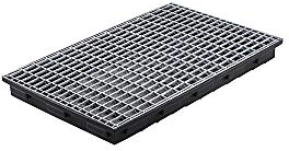 CEMO 8077 PE-Auffangwanne flach mit verzinktem Stahl Gitterrost, schwarz, 30 L
