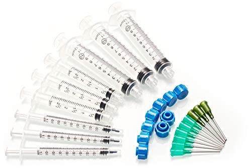 Dispense All - The 9 Pack - 10ml 3ml 1ml Syringes with 14G & 18G Blunt Tipped Dispensing Needles and Syringe Caps, Luer Lock | Repair Refill Mix Measure Transfer Ink Juice Oil Wood Glue Adhesive Epoxy
