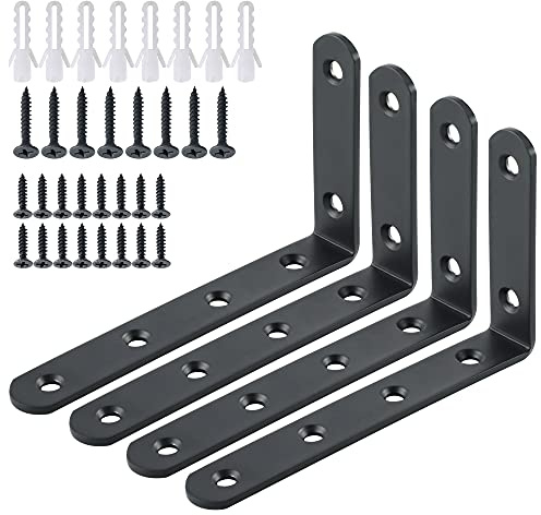 Escuadras para Estanterias, SAYAYO Escuadras Metalicas Negro Soporte Estanteria Pared, 4 Pieza Acero Inoxidable Soporte de Esquina 90 Grados 125x75x18, EJ5207B-4P