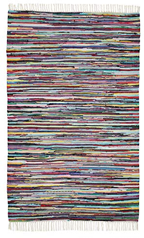 andiamo Fleckerlteppich Multi - handgewebter Flickenteppich Boho aus 100% Baumwolle, waschbarer Teppich und Läufer für Wohnzimmer, Flur & Küche, 90 x 160 cm