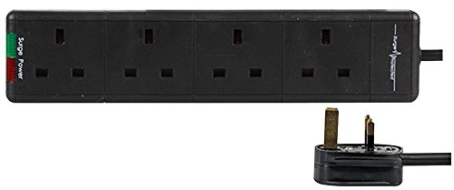 PRO ELEC PELB1815 4‑Gang Surge‑Protected Extension Lead – 5m, Black