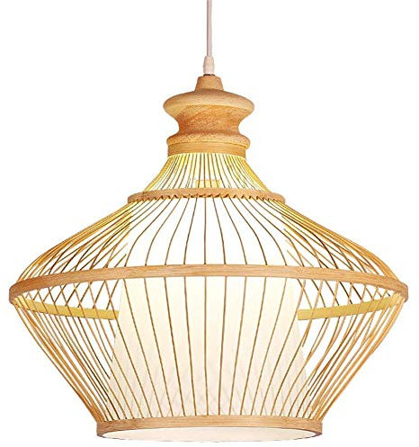 Fine Asianliving Lampada a Sospensione in Bambù Fatta a Mano - Ophelia lampada a sospensione in bambù Paralume in Vimini Intrecciata Rattan Stile Lampadario E27 Lampada