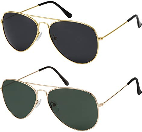 La Optica B.L.M. Unisex solglasögon UV400 CAT3 pilotglasögon retro – färger, enkel, dubbelpack, Uppsättning av 2 guld, glas: grå/grön, M