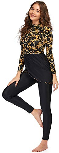 seafanny Dam 3 delar muslimska badkläder heltäckande Hijab Burkini Modest baddräkt Guld 44