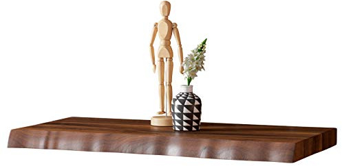 SAM Wandregal SUVA 60 cm, Akazie nussbaum lackiert, Baumkante, Regal | Akazienholz nussbaumfarben & massiv, Holzregal