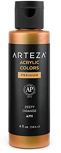 ARTEZA Iridescent Acrylic Paint, Zesty Orange, 118 ml Bottle, Heavy Body Acrylic Paint, Professional Art Supplies for Acrylic Painting