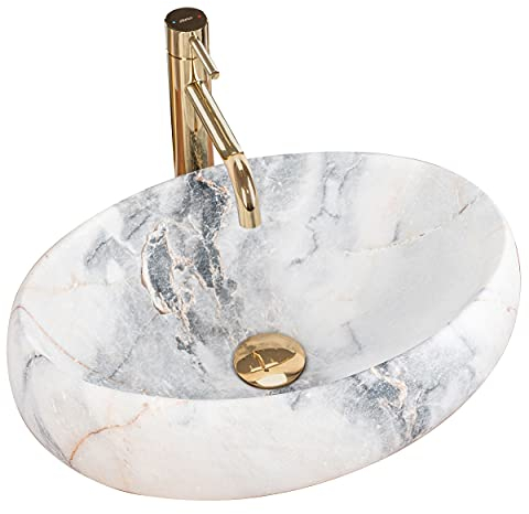 Rea LAVABO SOBRE ENCIMERA LINDA GRANITO MATE Lavabo de Baño 485 x 340 x 145 mm en Cerámica (Blanco, imitación mármol)