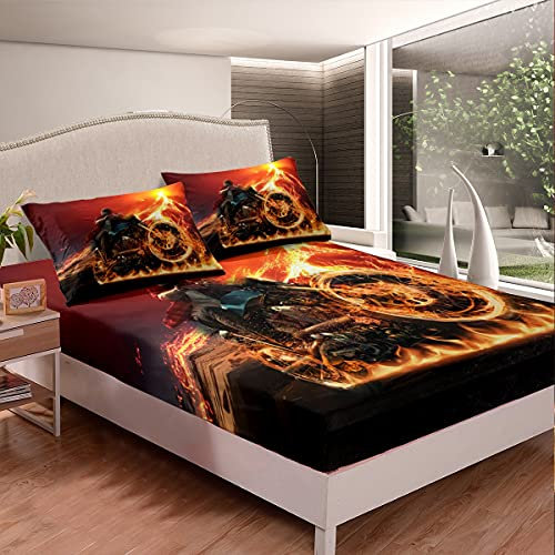 Juego de sábanas y Fundas de Almohada para Motocicleta, Juego de Ropa de Cama para Motociclismo para Motociclismo, Juego de Ropa de Cama para niños, vehículos de Deportes Extremos, sin sábana Plana,