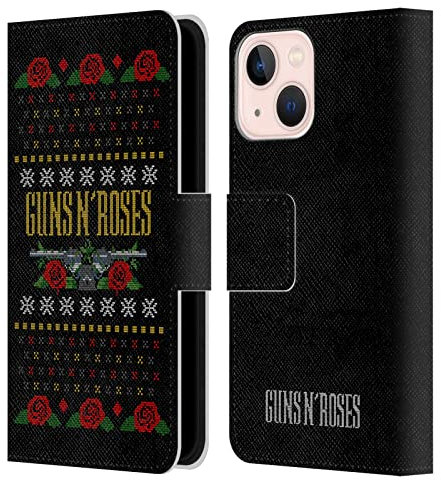 Head Case Designs Licenza Ufficiale Guns N' Roses Testo Logo Pistols Natale Custodia Portafoglio in Pelle Compatibile con Apple iPhone 13 Mini