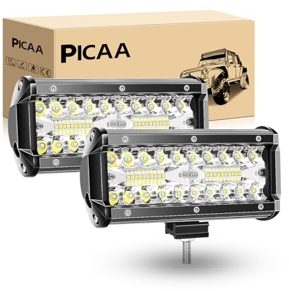 PICAA Led Arbeitsscheinwerfer,7 Zoll 17 CM 120W 8D LED Lichtbalken | 12V 24V, 6000K, Zusatzscheinwerfer Bar, Spot Flutlicht Kombination ,für SUV Offroad ATV UTV Traktor 4x4 Auto