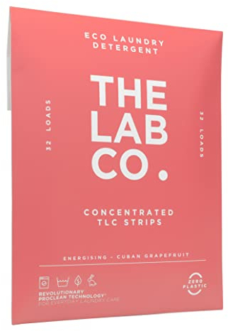 The Lab Co. Laundry Detergent Strips Sheets | Eco Ultra-Concentrated | Non-Bio for Sensitive Skin | Non-Toxic Fragrance | EDC-Free | Lab-Tested | Energising Grapefruit Amber | 32 Loads