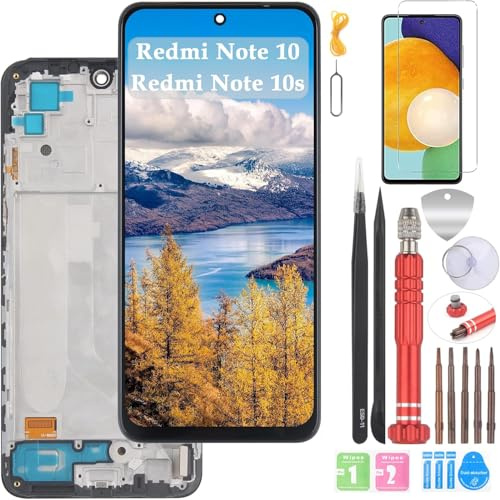 YHX-OU 6.43'' Negro+Marco Incell LCD para Xiaomi Redmi Note 10 4G para Redmi Note 10s Pantalla Táctil de Reemplazo de Digitalizador y Herramienta