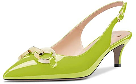 Castamere Mujer Gatito Heel Puntiaguada Punta Slingback Pumps Medio 5 CM Heels Sexy Dress Zapatos Verde Lima 36 EU