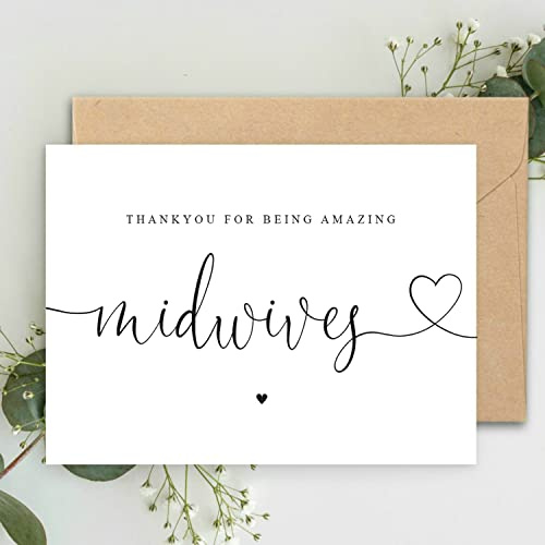 Thank You For Being Amazing Midwives A5 Karte & Kraftpapierumschlag, Hebammen-Karte, Dankeskarte, NHS-Hebammen-Karte, minimalistisches Schwarz und Weiß