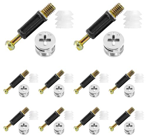 BokWin 10 Set 35mm Cam Lock Screws for Furniture,3 in 1 Cam Lock Fasteners,Cam Fitting with Dowel and Pre-Inserted Nut for Cabinet Drawer Connecting
