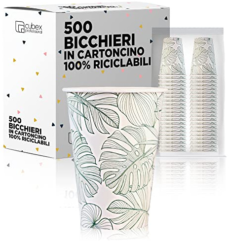 cubex professional Vasos de papel desechables 200 ml 7 oz 100% Made in Italy para agua y bebidas calientes y frías ecológicas compostables y biodegradables de diseño (Natural mind, 500)