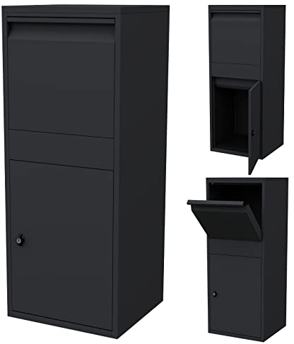 HAGO24 Paketbriefkasten mit Paketbox in Anthrazit I sicherer & hochwertiger Briefkasten mit Paketfach I wetterfeste Paketannahmebox aus verzinktem Stahl I Briefkasten für Pakete mit Schlüssel