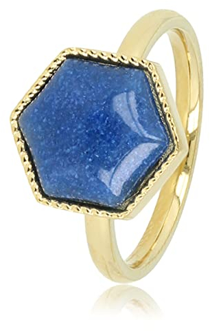 My Bendel - Ring Gold mit sechseckigem blauem Aventurin Edelstein- Stylischer Ringe für Damen mit echtem Edelstein - Bleibt schön und Verfärbt nicht - Stapeln Ringe - mit Luxuriösen Geschenkverpackung